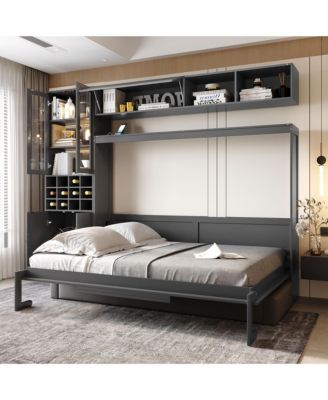 Full Size Murphy Bed Wall Bed with Sofa , Shelves USB and Light