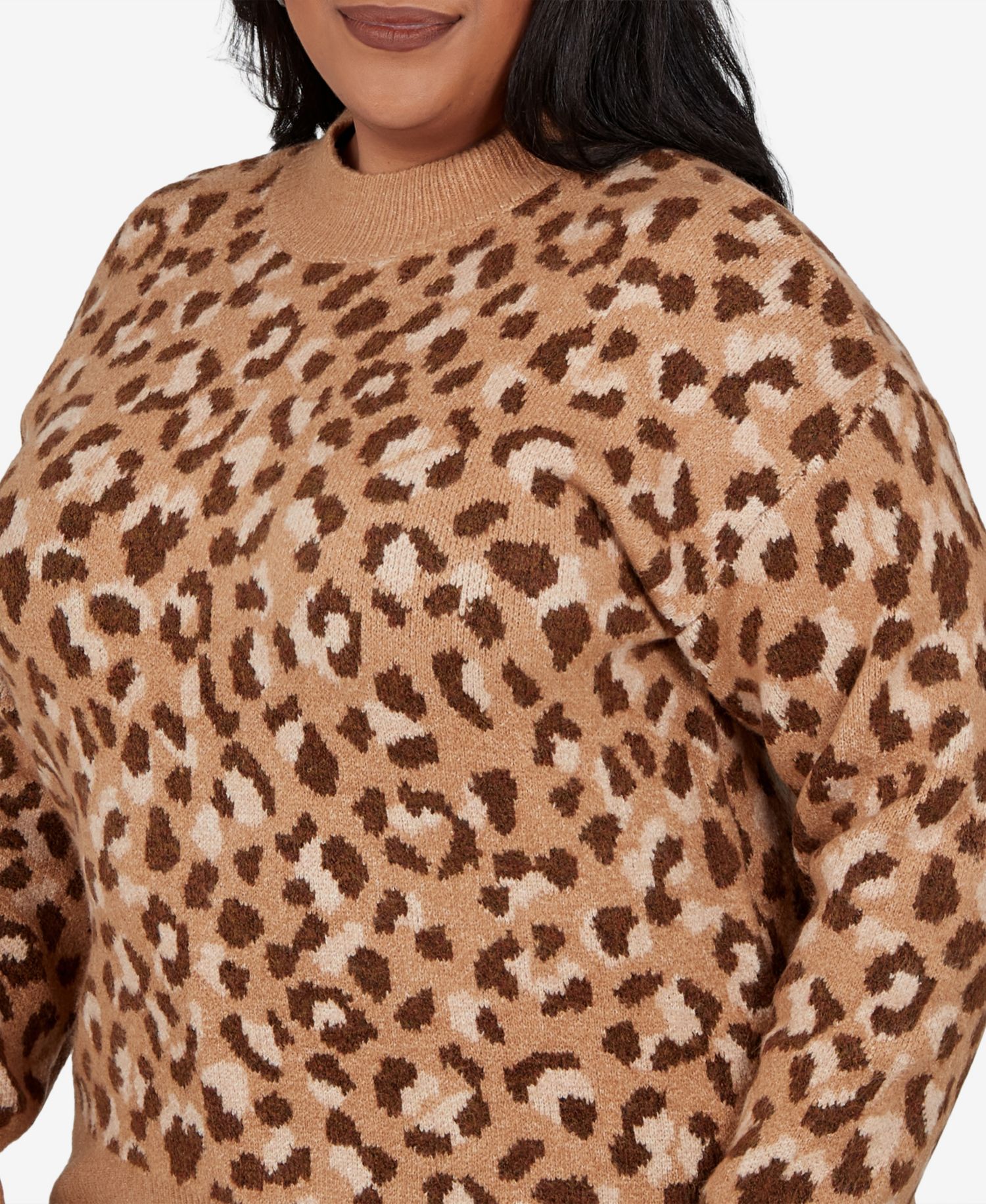 Plus Size Leopard Spots Animal-Print Long-Sleeve Pullover