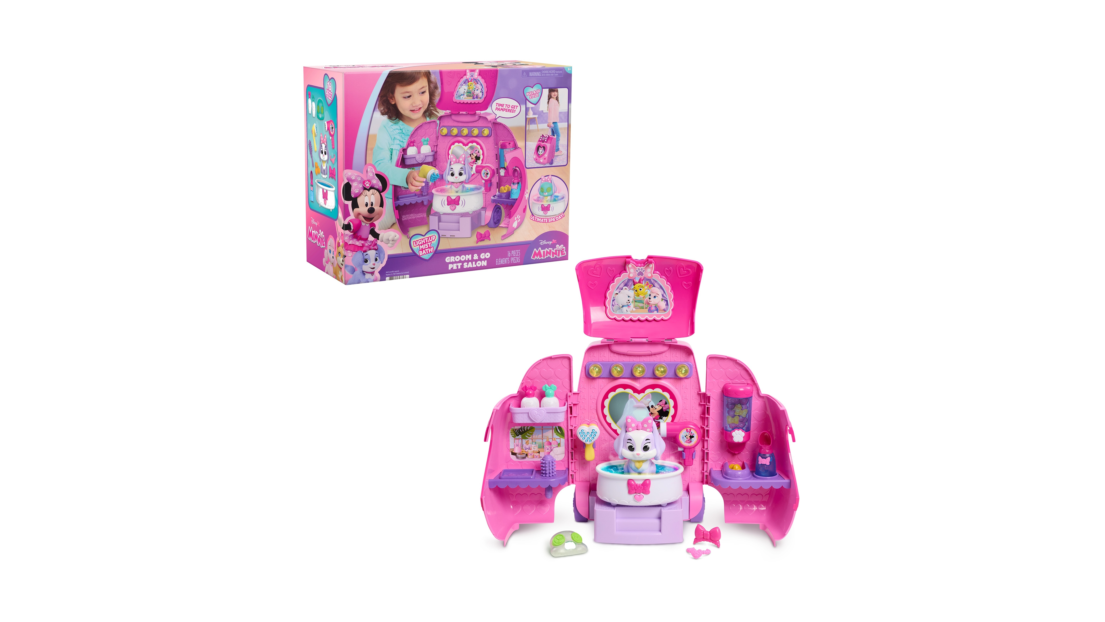 Minnie Mouse Groom & Go Pet Salon Lights and Sounds 16-Piece Playset, Ages 3+