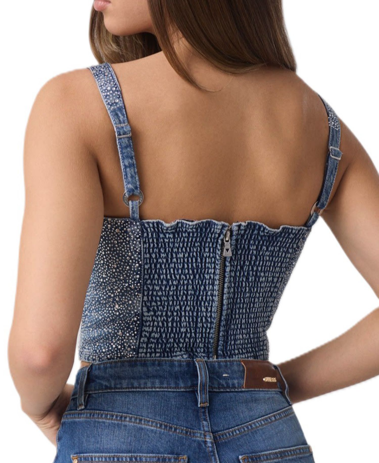 Women's Gala Square-Neck Embellished Sleeveless Denim Bustier