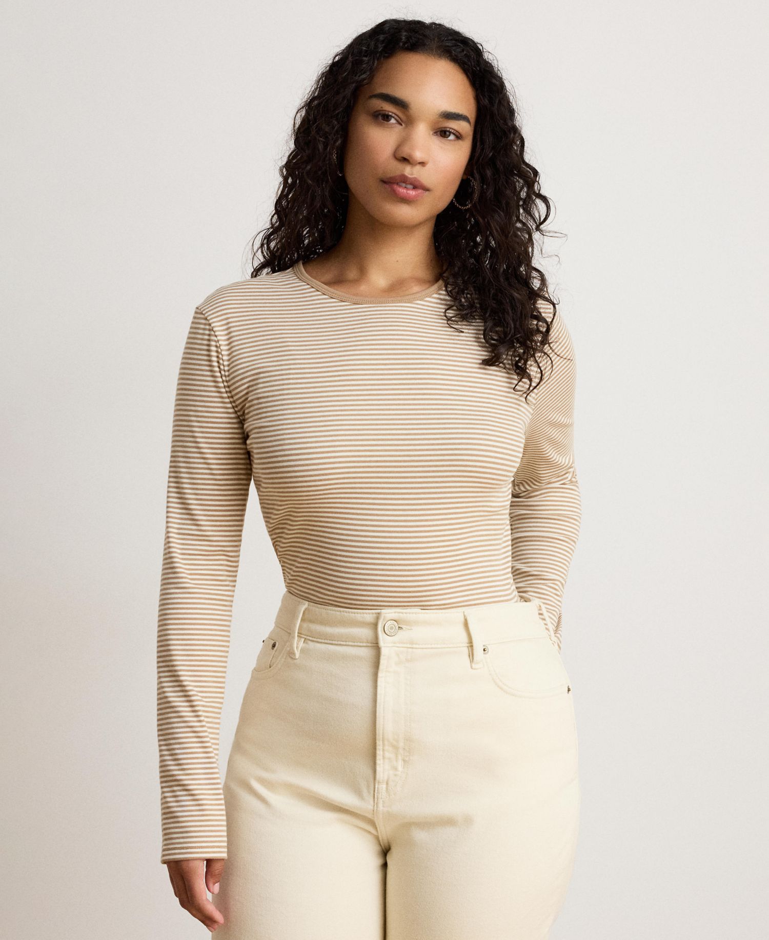 Women's Striped Long-Sleeve Rib-Knit T-Shirt