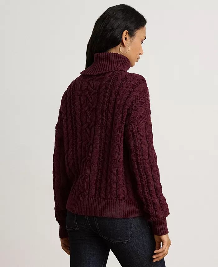 Women's Cable-Knit Cotton Turtleneck Sweater - thumbnail 5