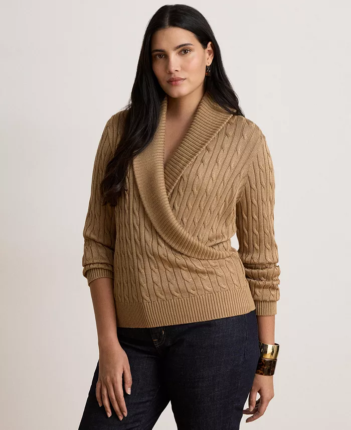 Women's Cable-Knit Shawl-Collar Sweater - thumbnail 2