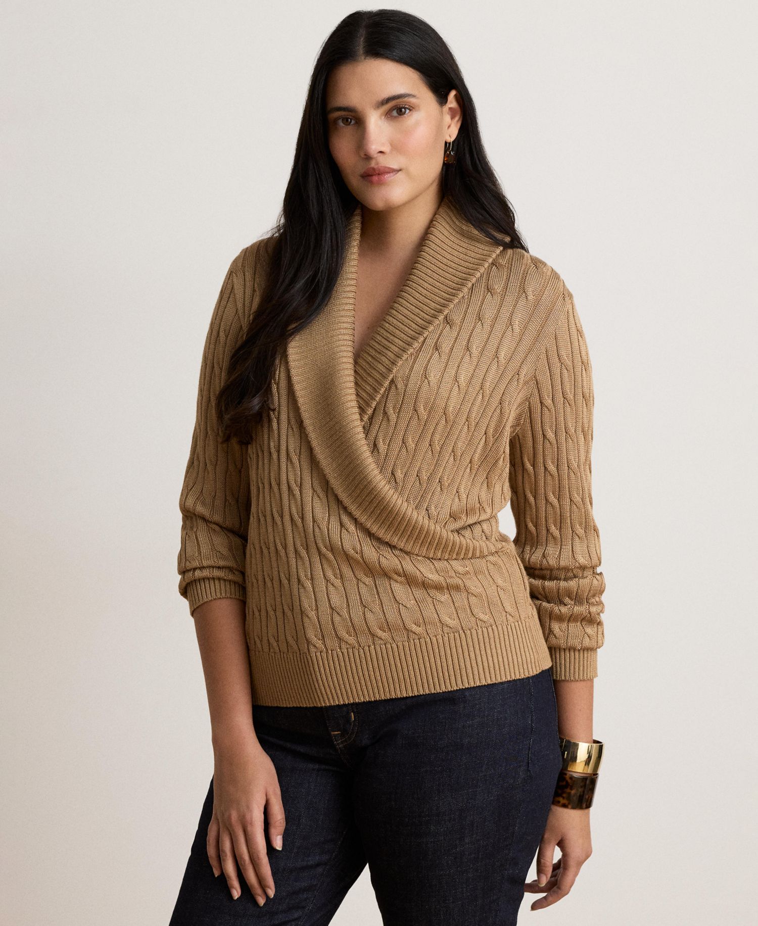 Women's Cable-Knit Shawl-Collar Sweater