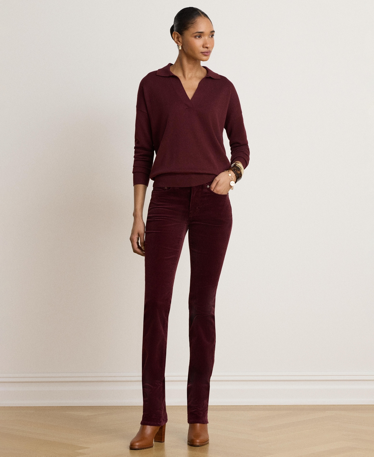 Lauren Ralph Women's Polo V-Neck Long-Sleeve Sweater