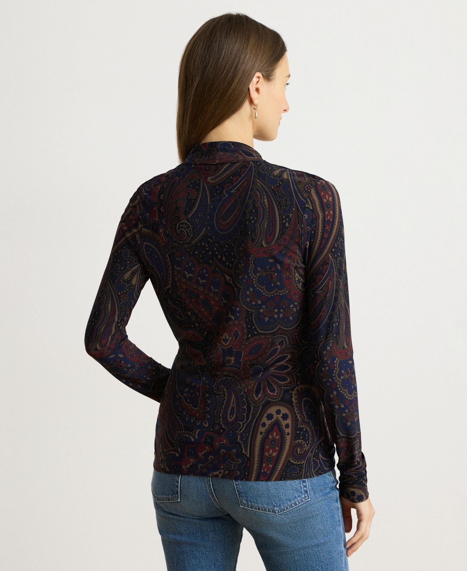 Women's Paisley Long-Sleeve Surplice Top