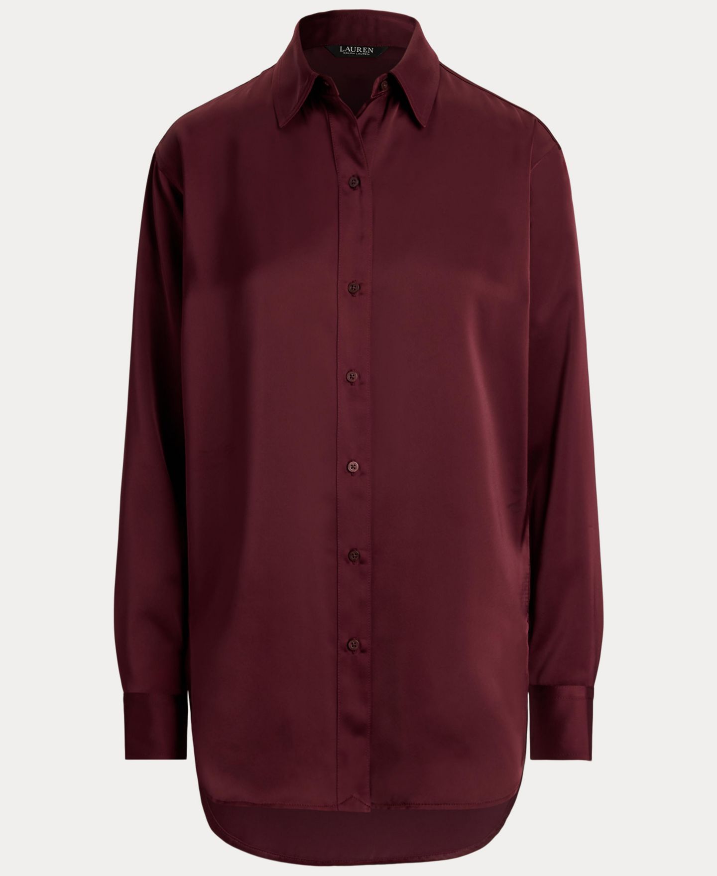 Женская рубашка Lauren Ralph Lauren Relaxed-Fit Satin Charmeuse, цвет: Тёмный гранатовый — фото 7