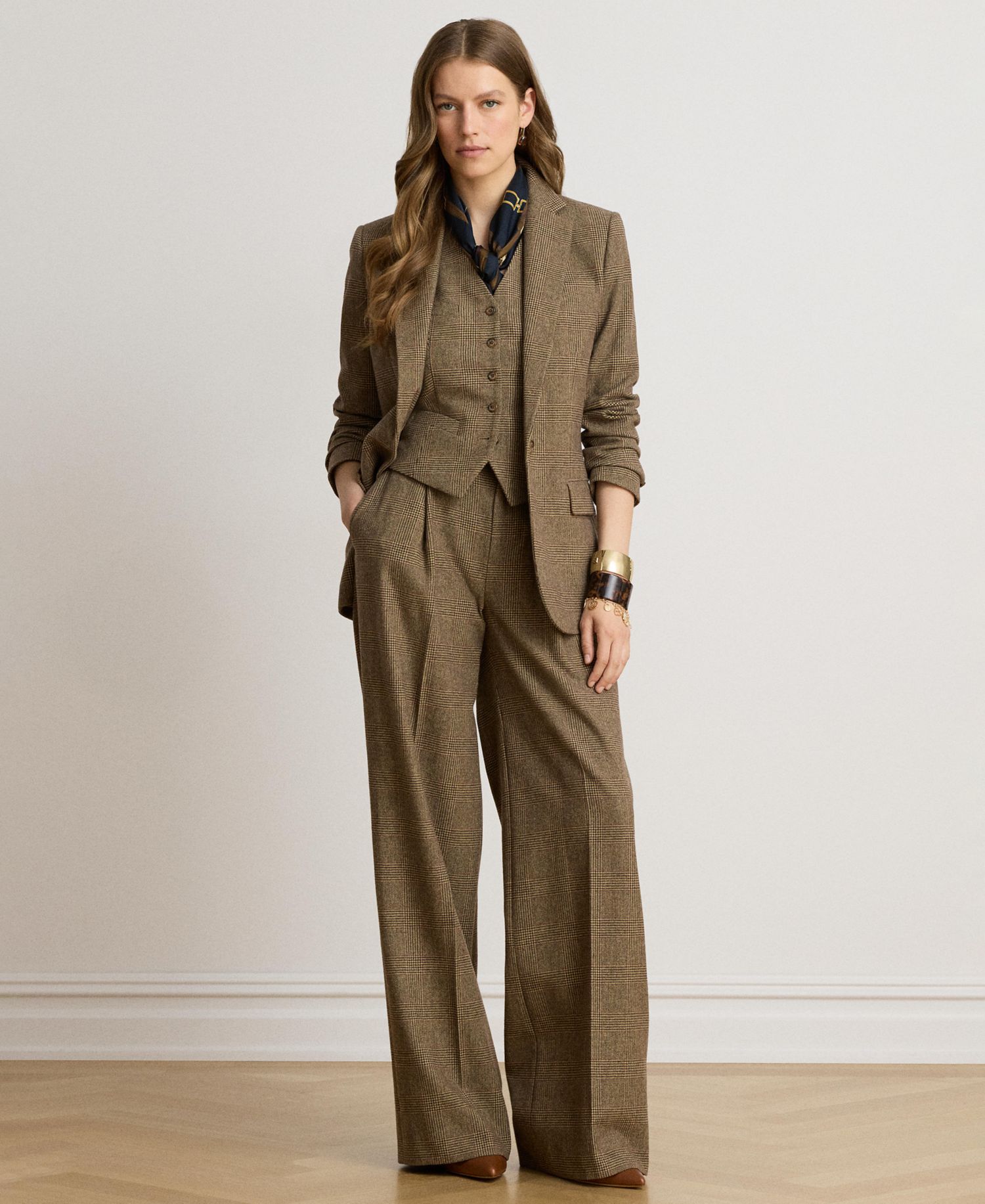 Women's Glen Plaid Wool Twill Tailored Blazer