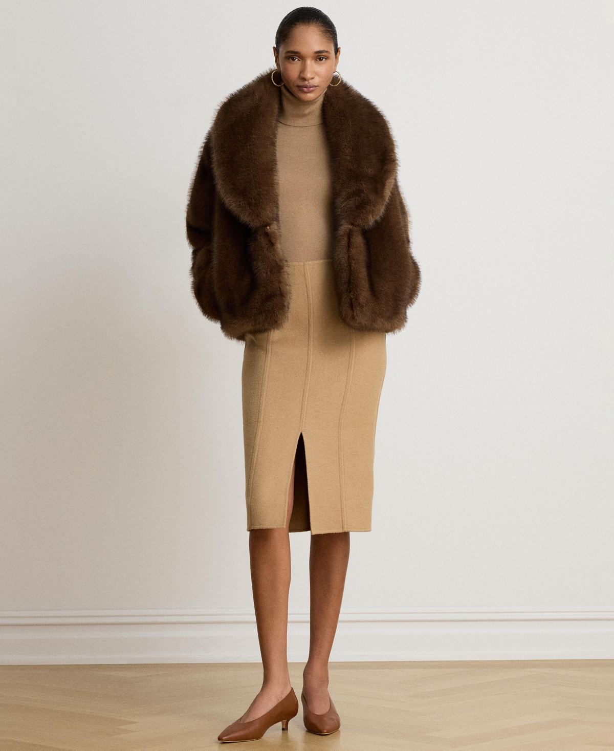 Lauren Ralph Women's Faux-Fur Shawl-Collar Coat