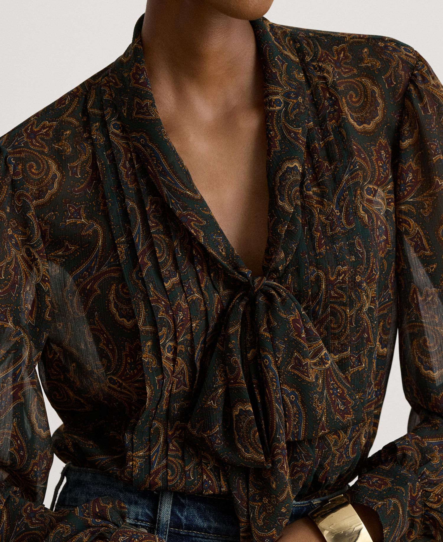 Women's Paisley Tie-Neck Blouse