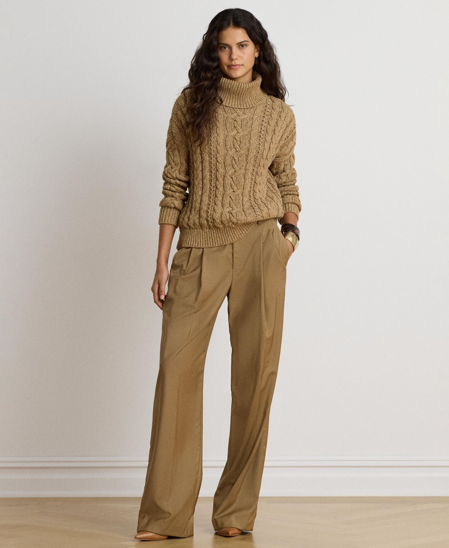 Женский свитер Lauren Ralph Lauren Marled Cable-Knit Long-Sleeve Turtleneck, цвет: Верблюжий меланжевый — фото 2