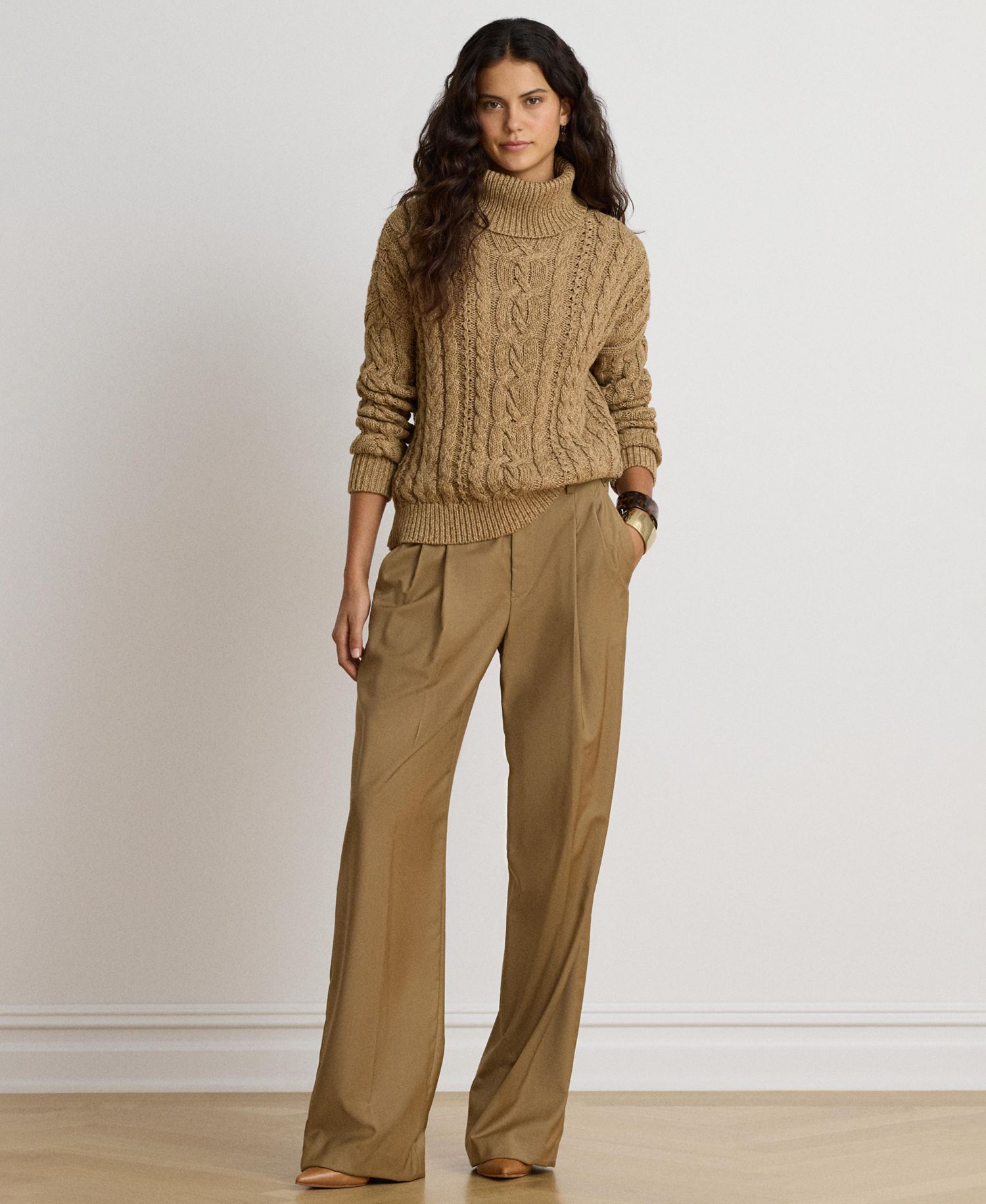 Women's Marled Cable-Knit Long-Sleeve Turtleneck Sweater
