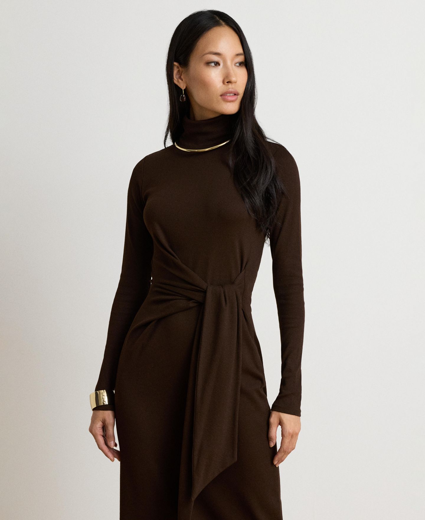 Женское платье Lauren Ralph Lauren Tie-Front Turtle Neck, цвет: Коричневый — фото 3