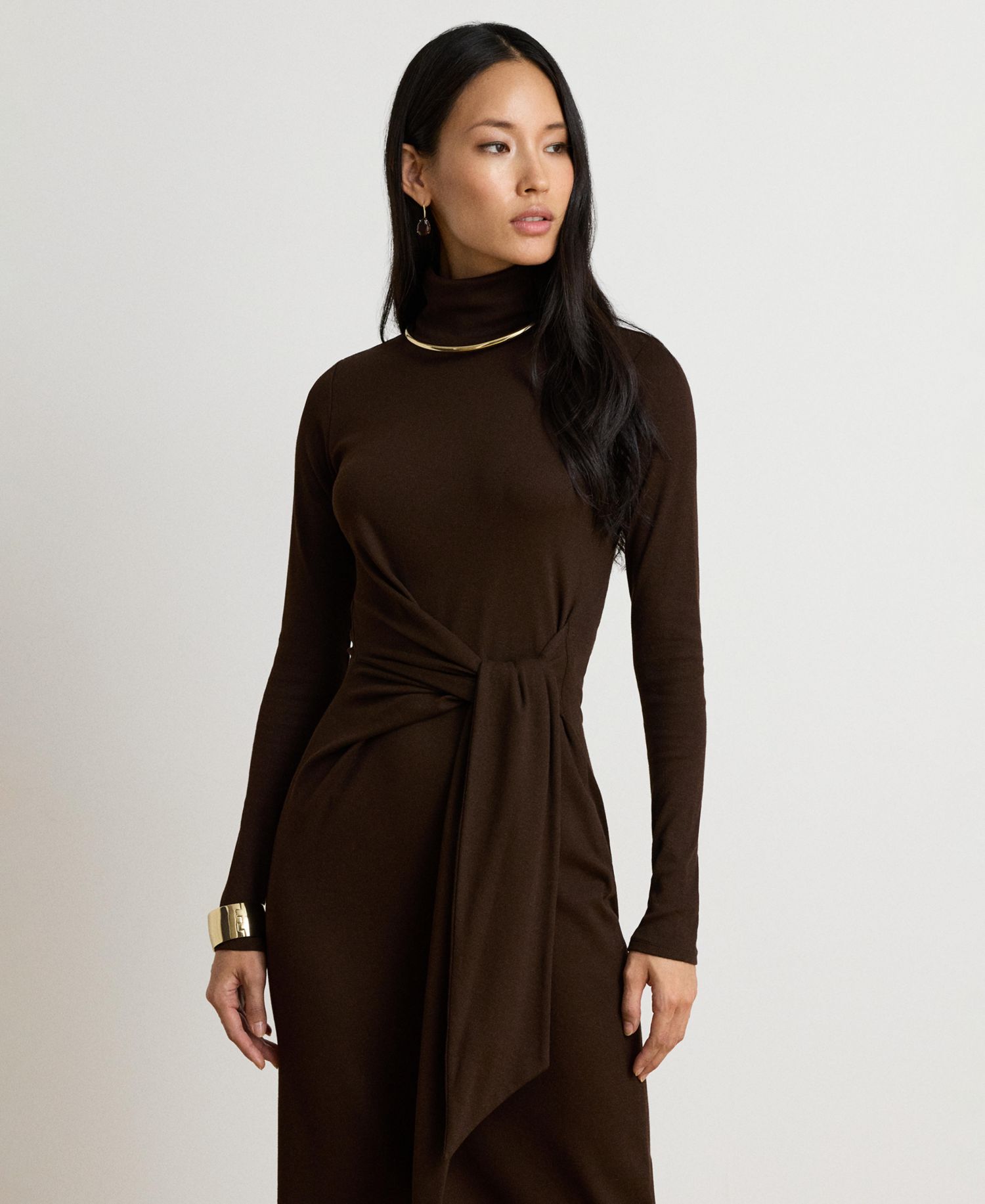 Women's Tie-Front Turtle Neck Dress