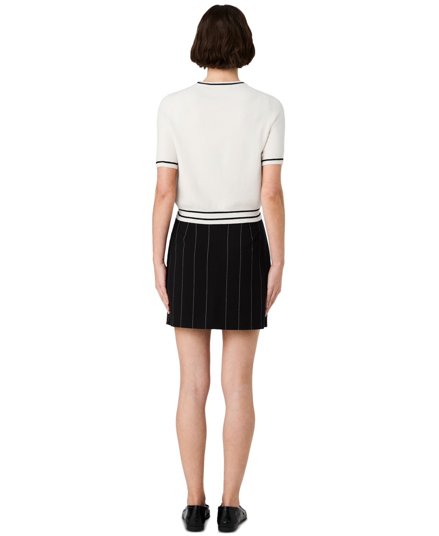 Женская юбка French Connection Wide Pinstripe Mini A-Line, цвет: Чёрный / Белый — фото 6