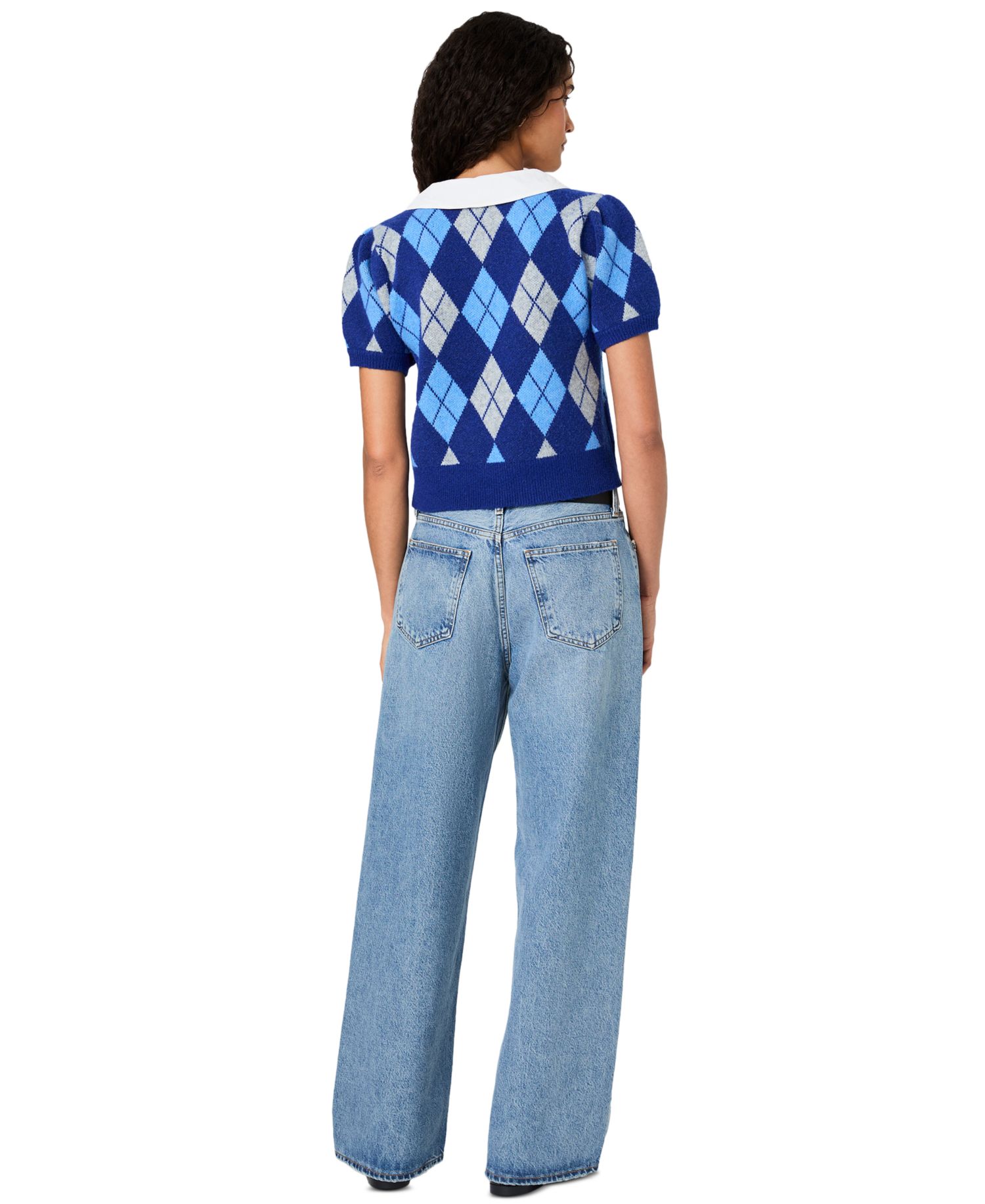 Women's Koda Puff-Sleeve Argyle-Jacquard Collared Top