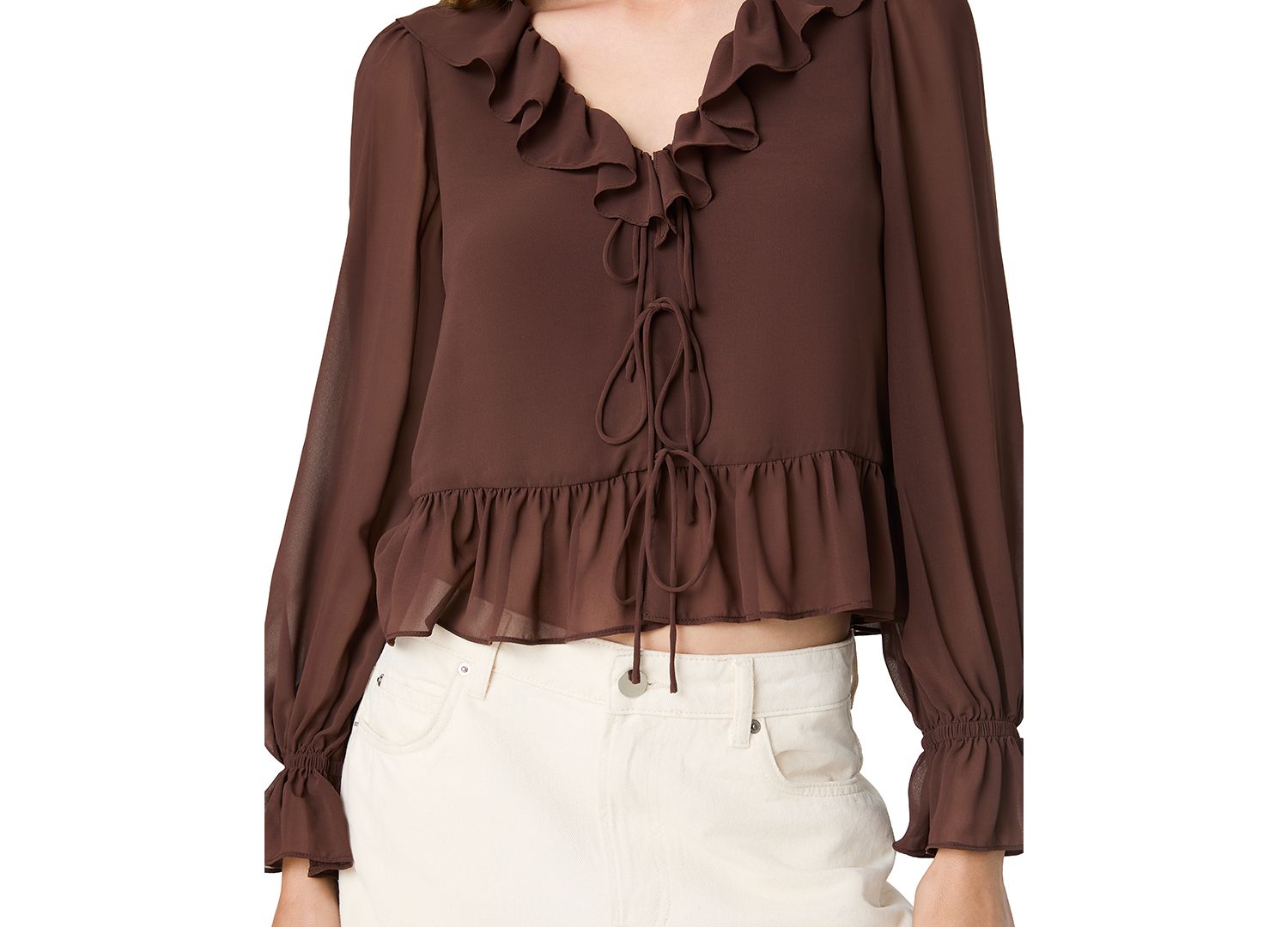 Women's Marina Long-Sleeve V-Neck Tie-Front Blouse