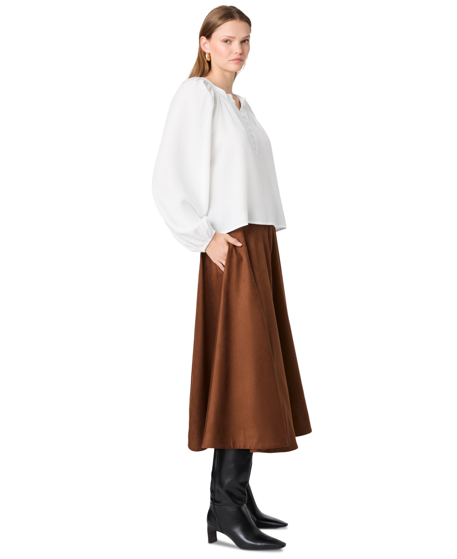 Women's Tencel Mock-Neck Long-Sleeve Half-Placket Blouse