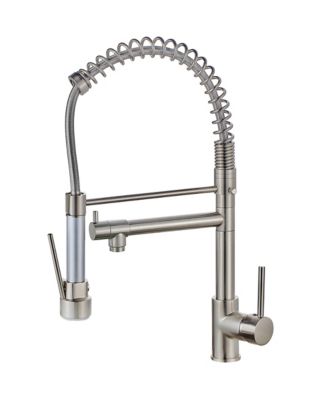Single Handle Pull-Down Kitchen Faucet with Dual Spouts, Brass Construction and 360degree(s) Swivel for Kitchen Sink