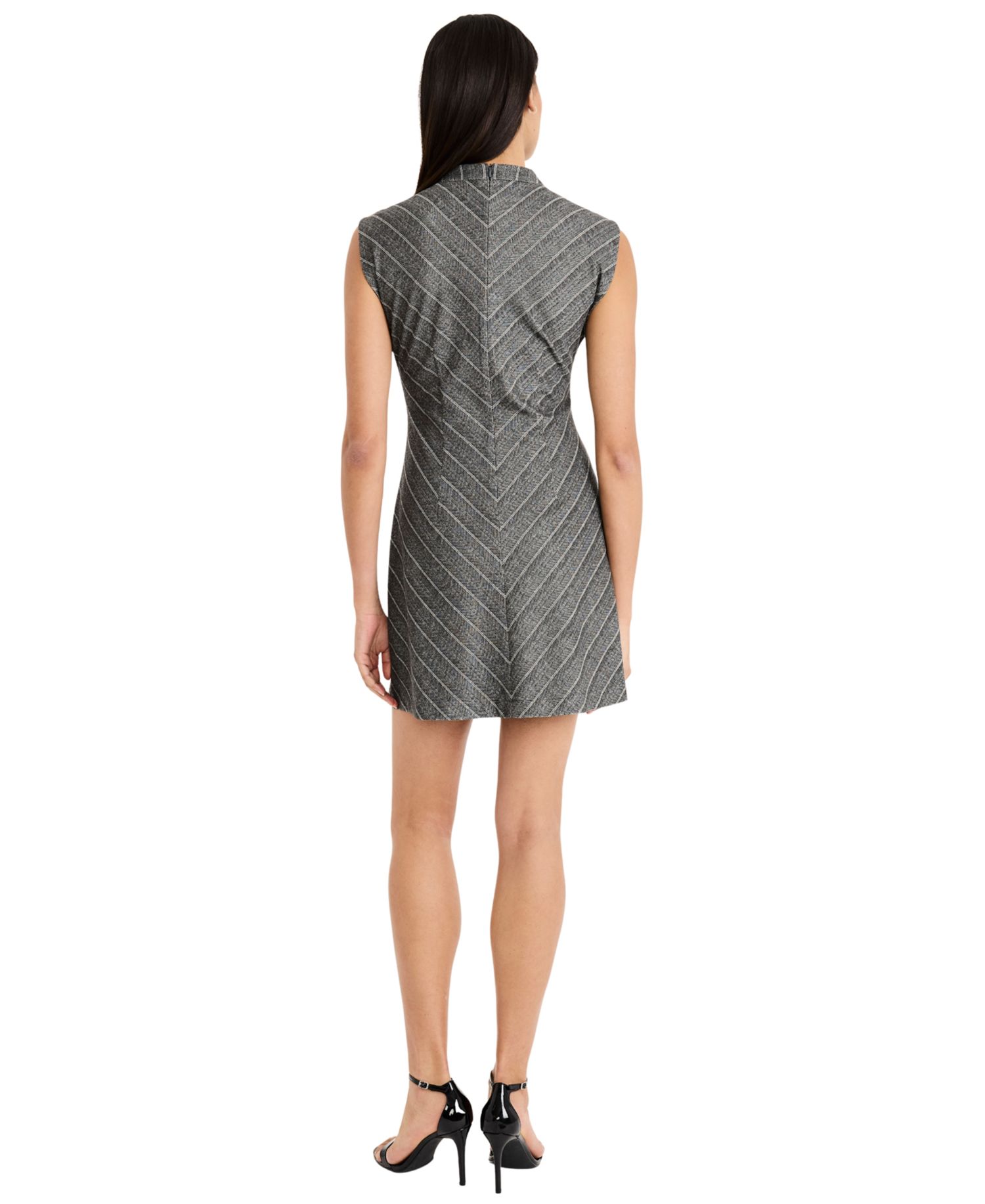 Women's Sleeveless Mock Neck Herringbone Mini Dress