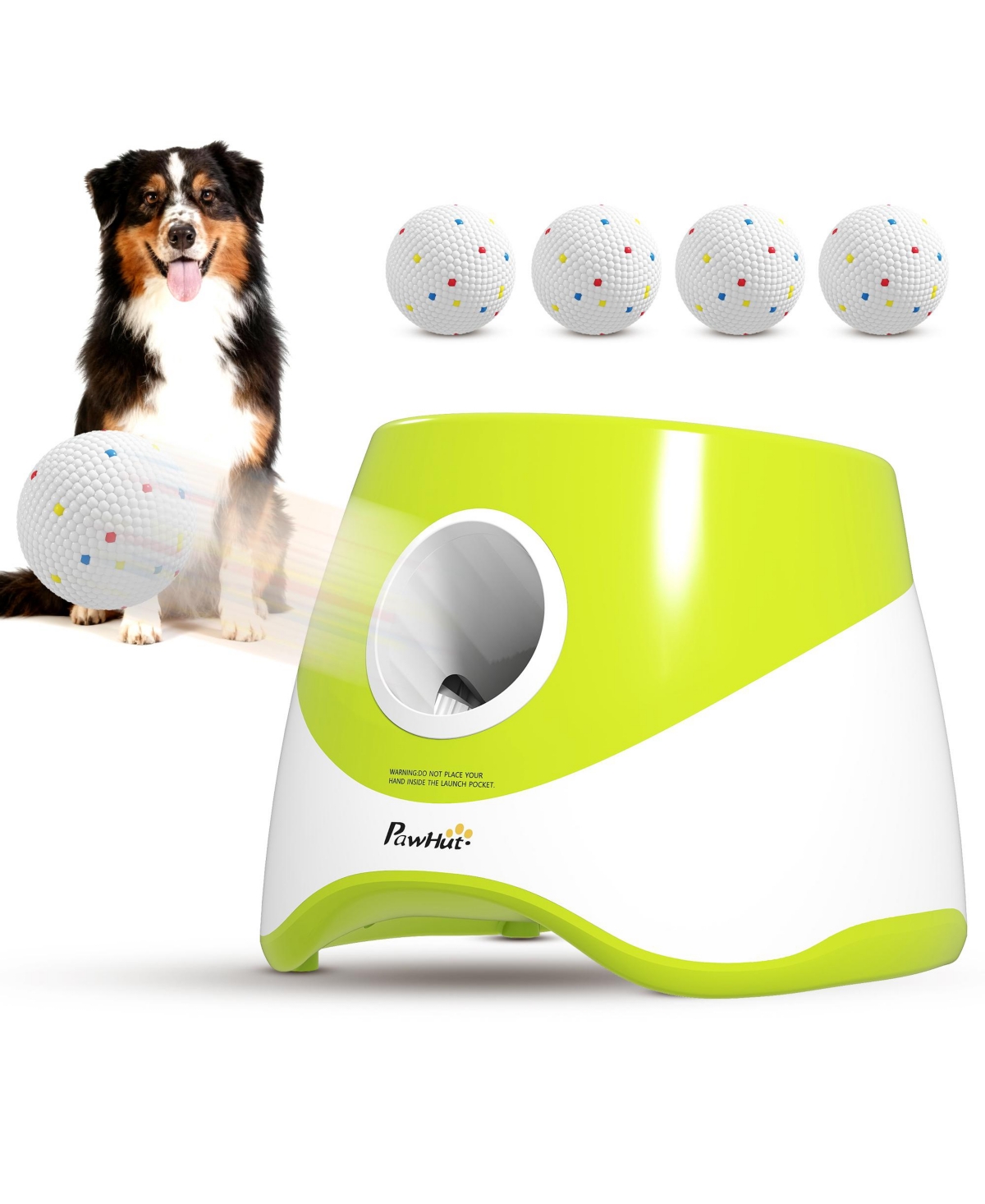 PawHut Automatic Dog Ball Launcher, Dog Ball Thrower with 5 2.3" Etpu Balls - Green
