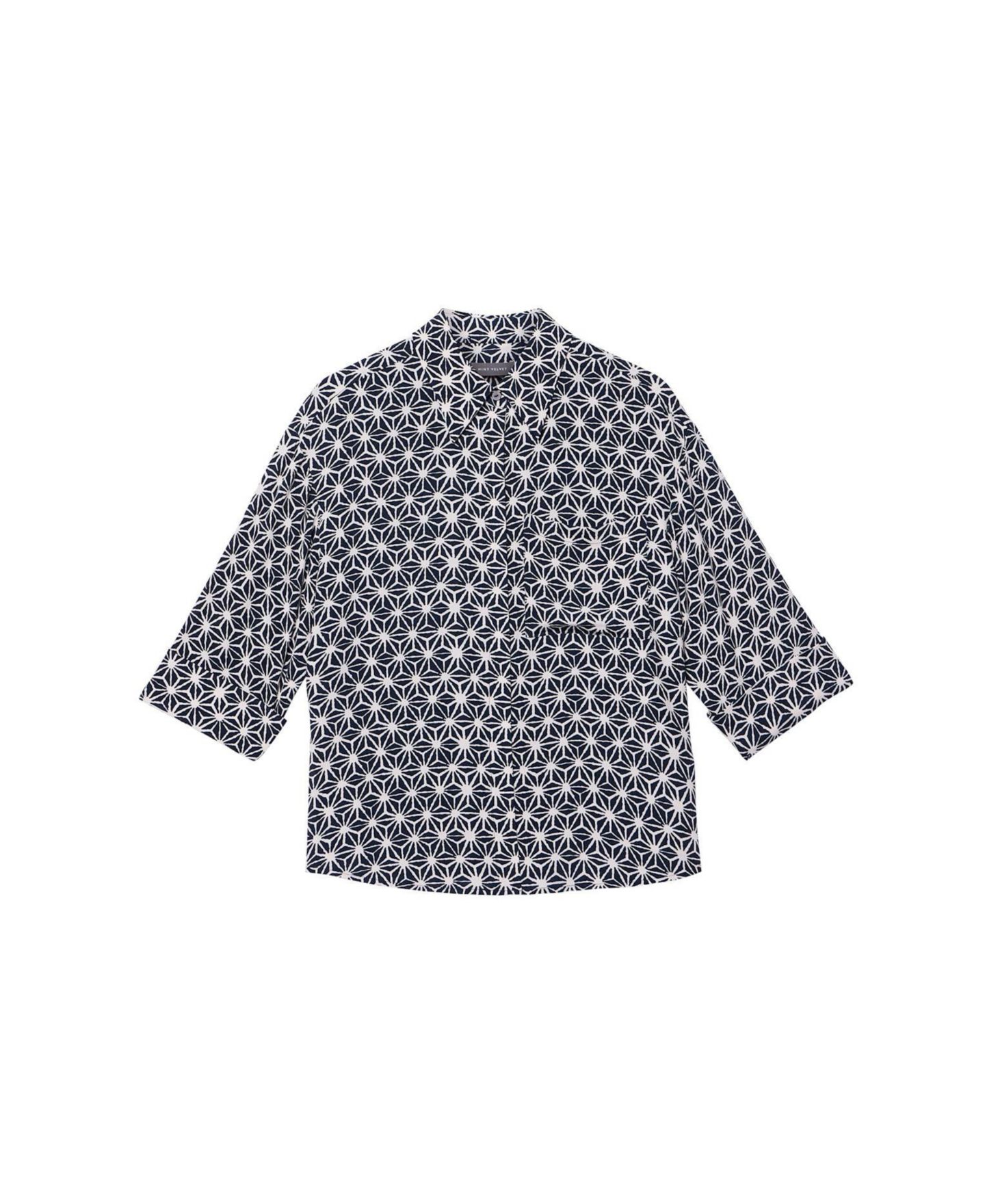 Женская рубашка Mint Velvet Geometric-Print Resort 3/4-Sleeve, цвет: Синий — фото 2