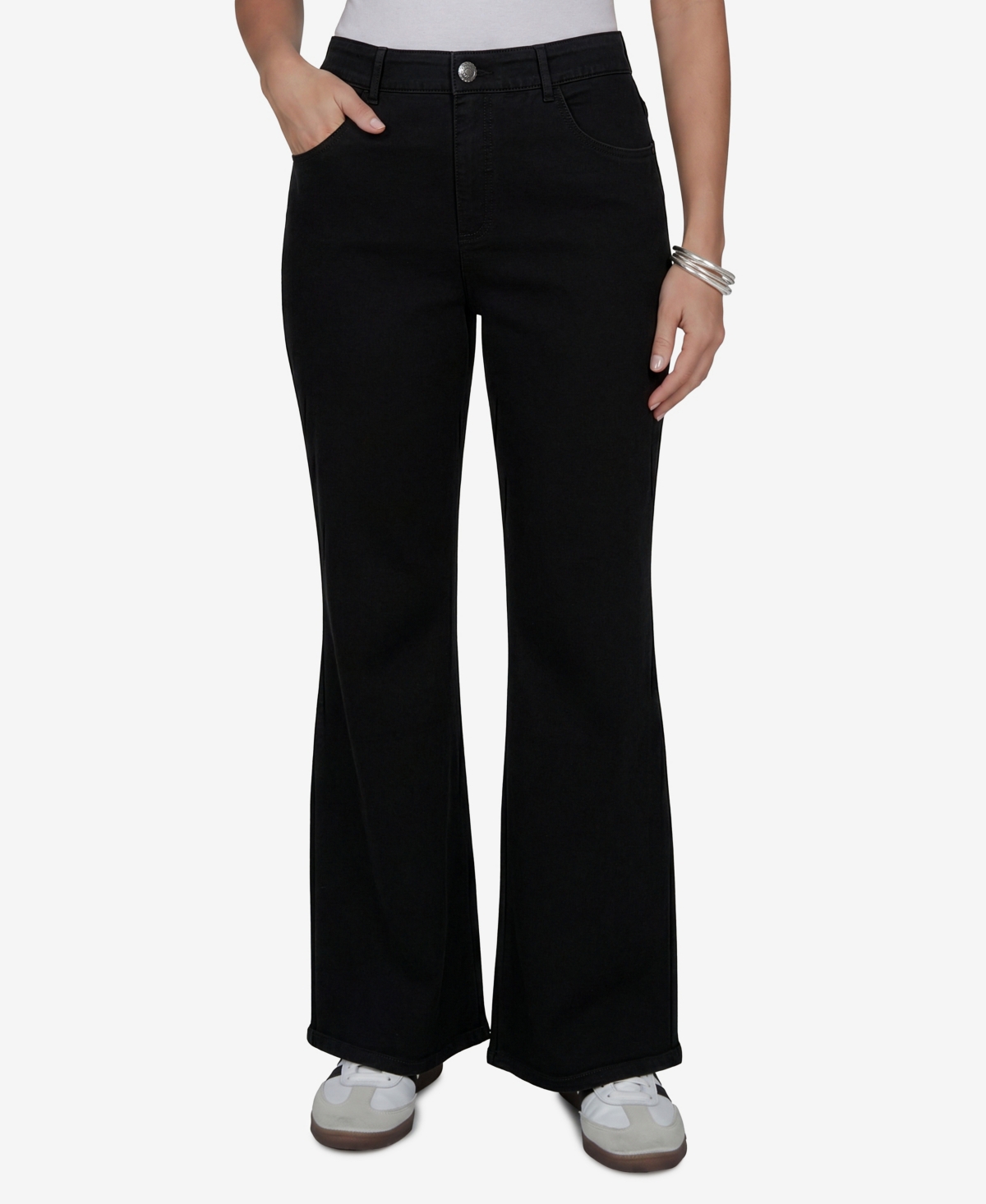 Ruby Rd. Petite Mid-rise Flare Denim Jeans In Jet Black