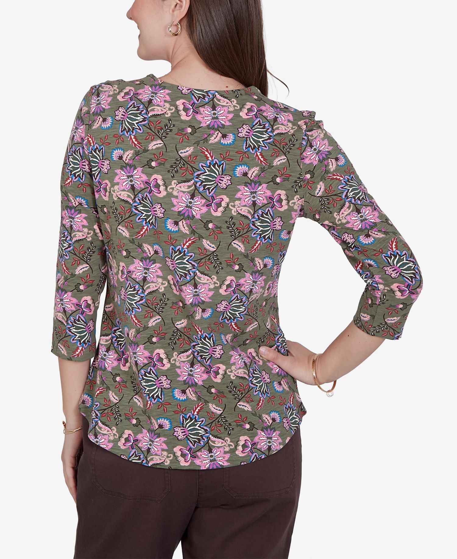 Petite Kint Garden Top Square-Neck 3/4-Sleeve Floral Blouse