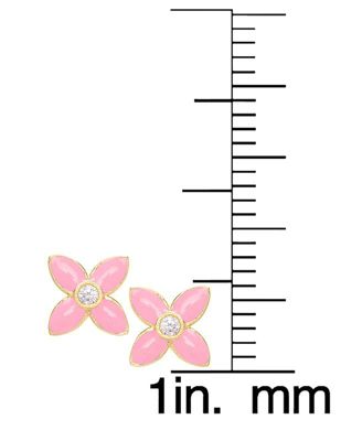 Girls Cubic Zirconia Flower Stud Earrings in 14K