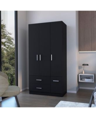Douglas Armoire in Melamine, Two Drawers, Hanging Rod And 4 Doors