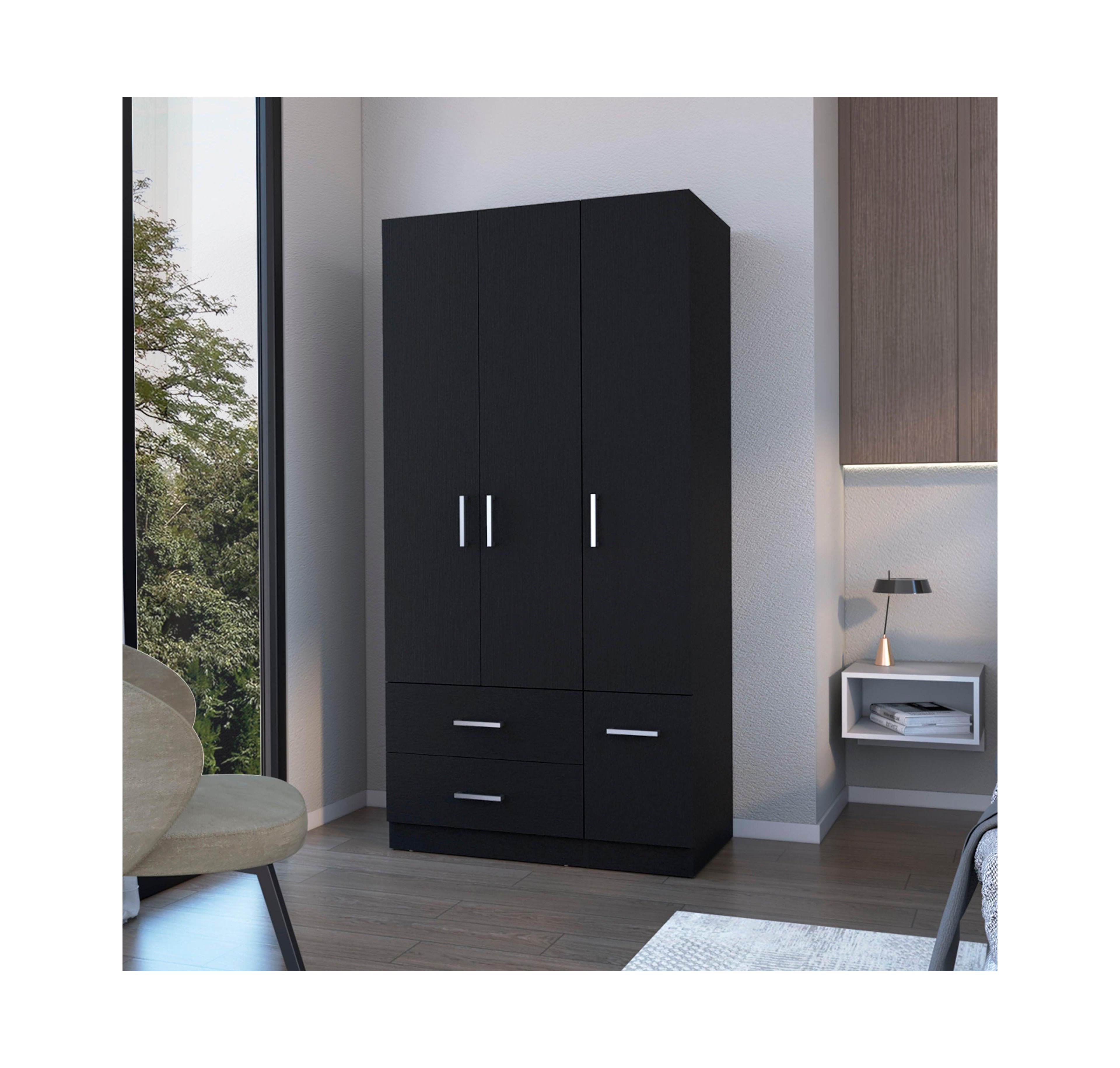 Fm Furniture Douglas Armoire in Melamine, Two Drawers, Hanging Rod And 4 Doors