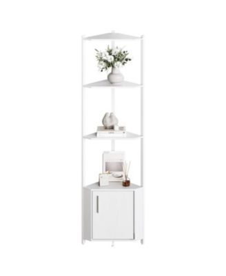 Space-Saving 5-Tier Corner Shelf - 57 Inch Height - Metal Frame and Wood Shelves - for Living Room, Bedroom, Kitchen, Bathroom