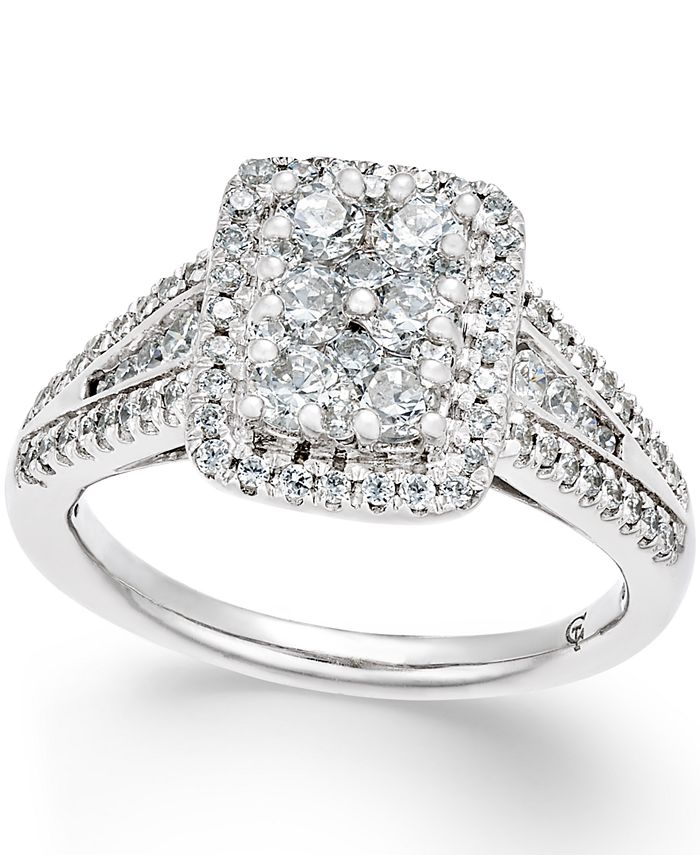 Macy's Diamond Square Cluster Engagement Ring (1 ct. t.w.) in 14k White