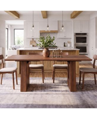 Rectangular Dining Table 63" Wood Grain Trestle Base Seats 4-6 Modern Farmhouse Kitchen & Dining Room Table