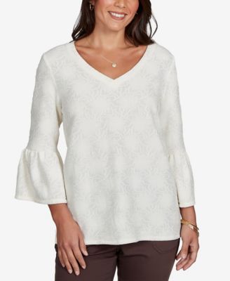 Petite V-Neck Floral-Print Bell-Sleeve Top