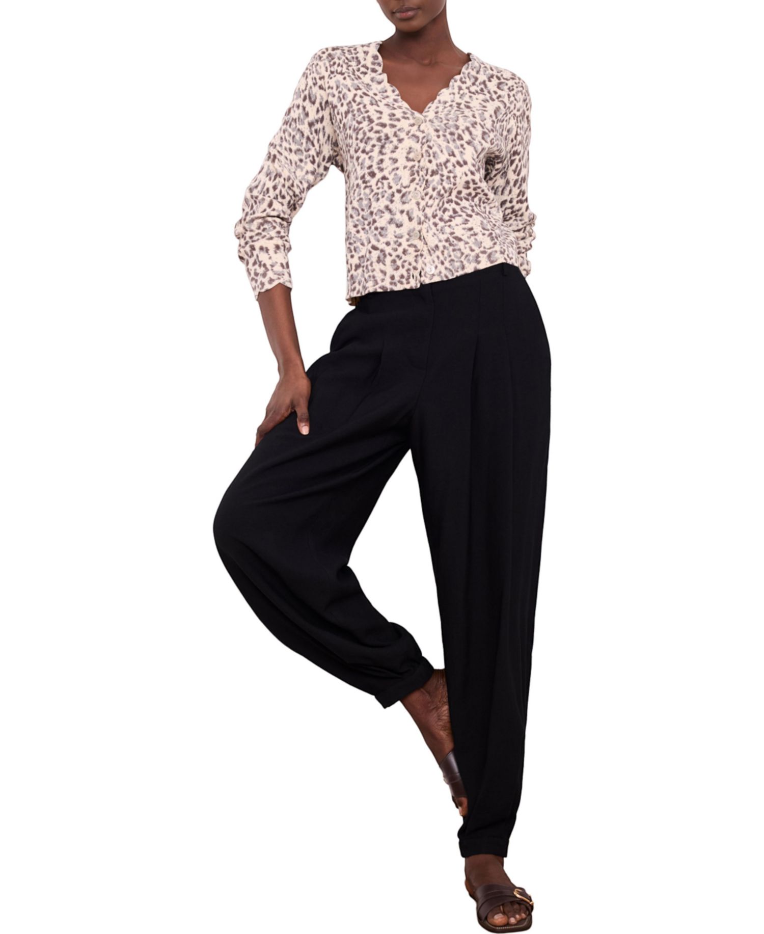 Women's Leopard-Print Scallop-Trim Cardigan