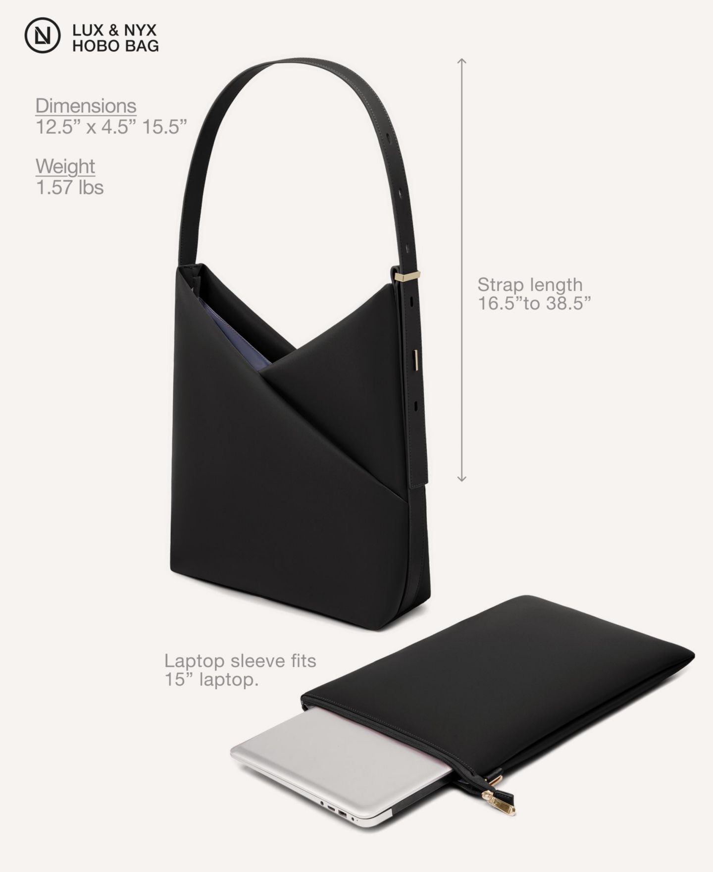 Женская сумка Lux & Nyx Origami Convertible Hobo 15" Laptop Tote for Women, цвет: Чёрный — фото 8
