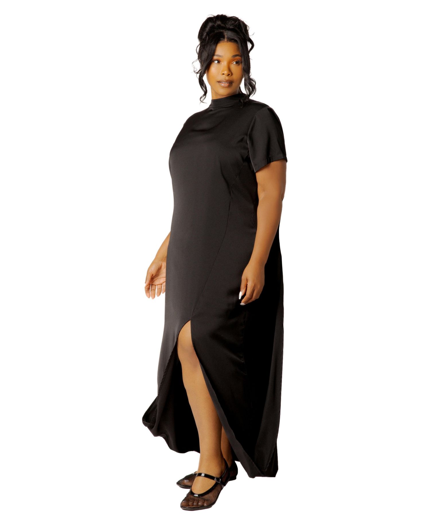 Plus Size Mock Neck Draped Maxi Dress