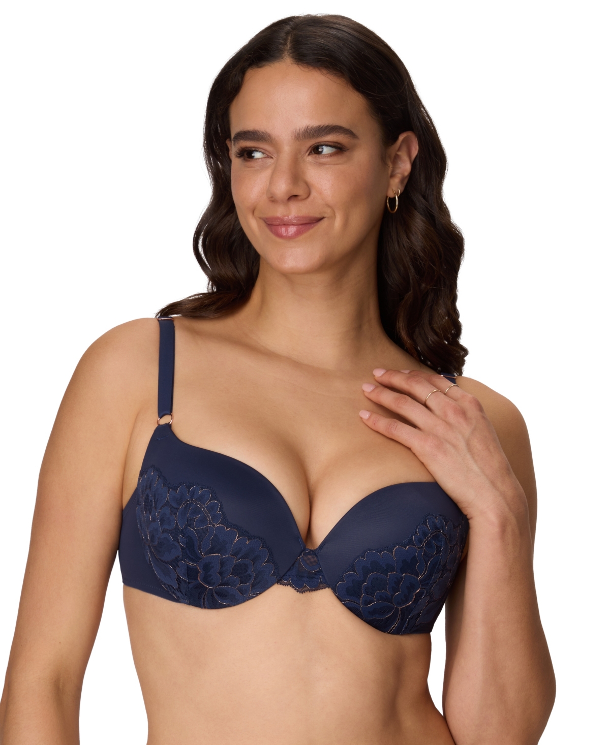 Maidenform Women's Love The Lift Satin Push-up Bra Dm9900 In Navy W,rose Gold