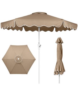 7.5Feet Patio Market Umbrella With Wavy Trim, Fade-Resistant, Crank And Tilt, Wind Vent