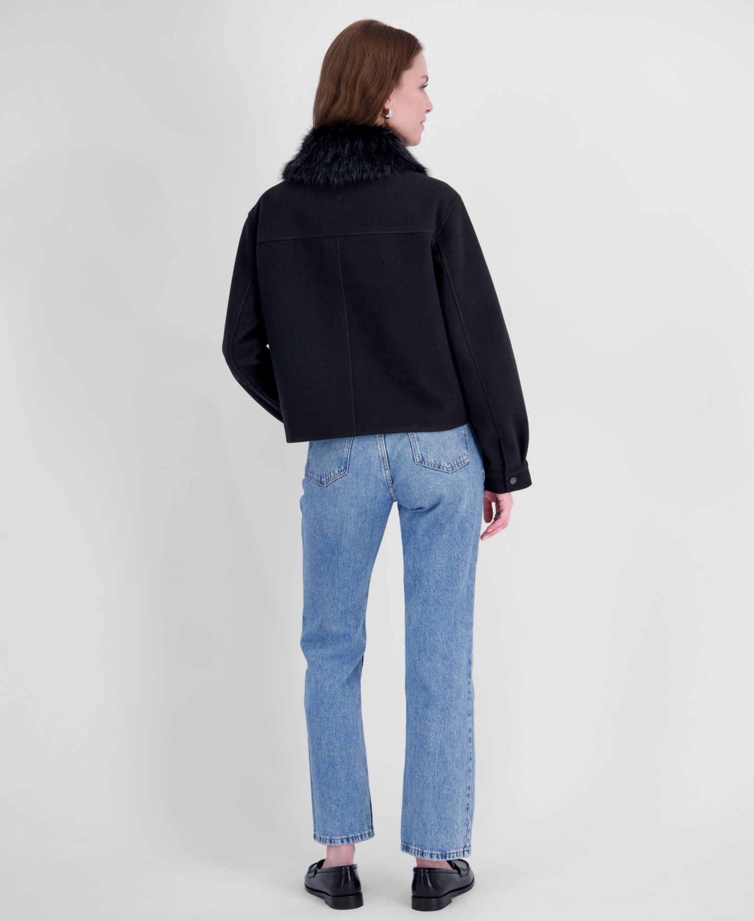 Women's Detachable Faux-Fur Collar Cropped Coat