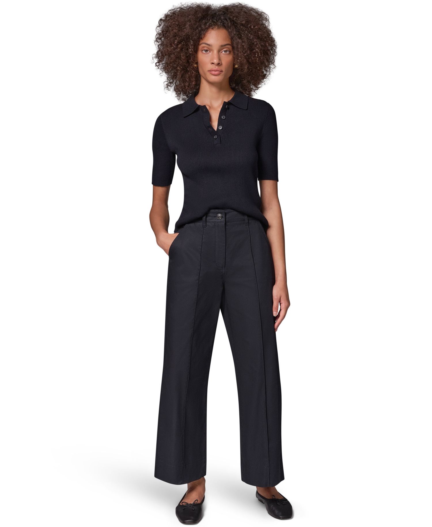 Women's Cotton Twill Wide-Leg Mid-Rise Pants,