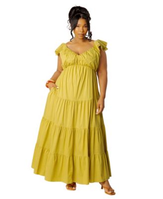 Plus Size Flutter-Sleeve Tiered Maxi Dress