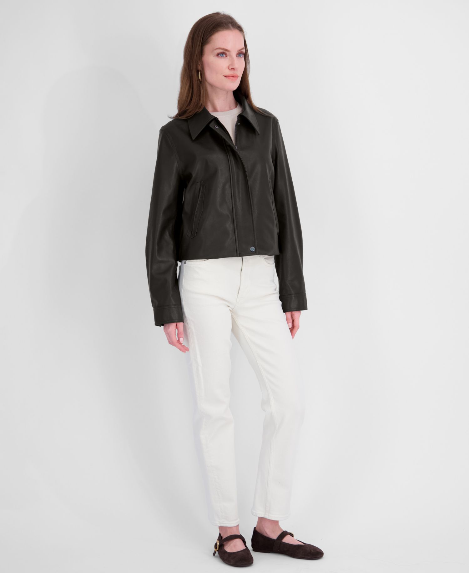 Women's Faux Leather Zip-Up Coat