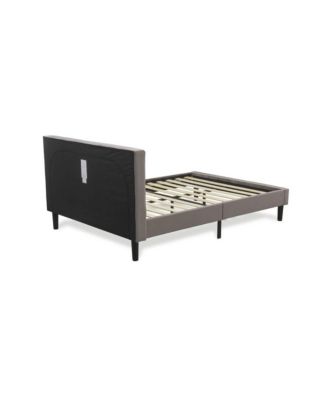 NL14F-1HI07 2 Piece Bedroom Set - 1 Bed Taupe Velvet Fabric Headboard and 1 Nightstand - Distressed Jacobean Finish Nightstand