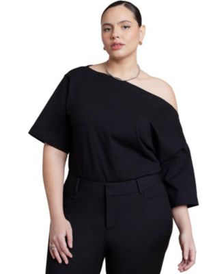 Plus Size Slouchy Oversized Dropped-Shoulder Boat-Neck Tee