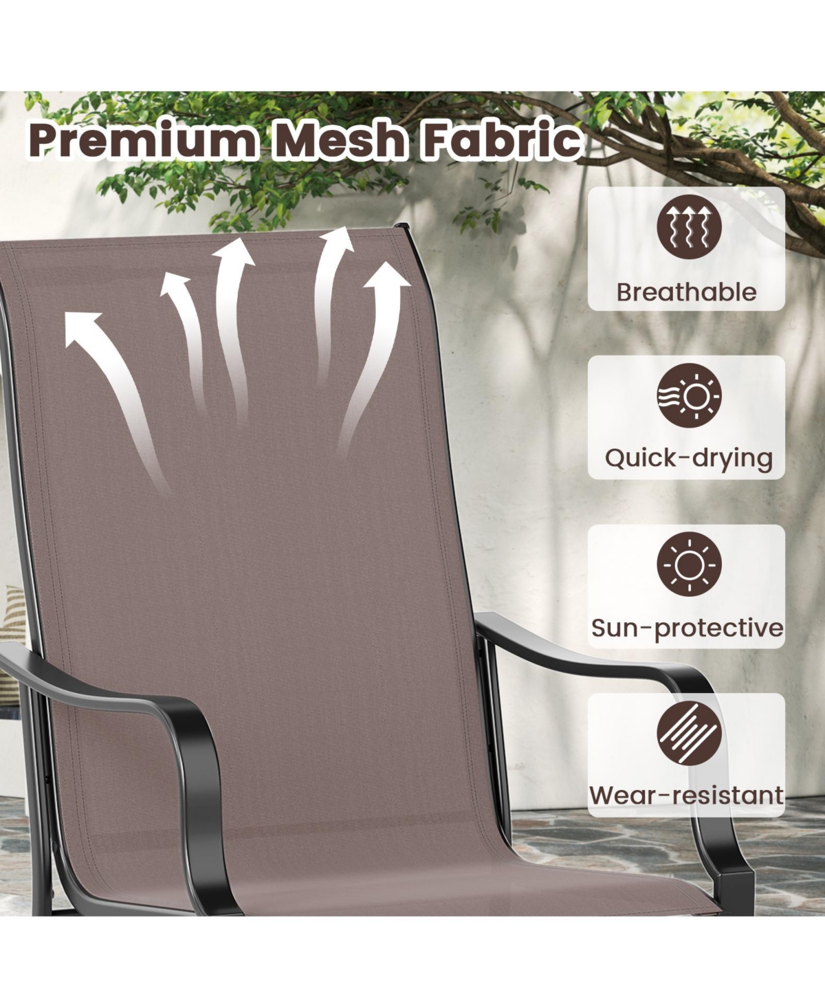 Slickblue 2-Piece Outdoor Dining Chair Set with Wide Seats and Metal Frames