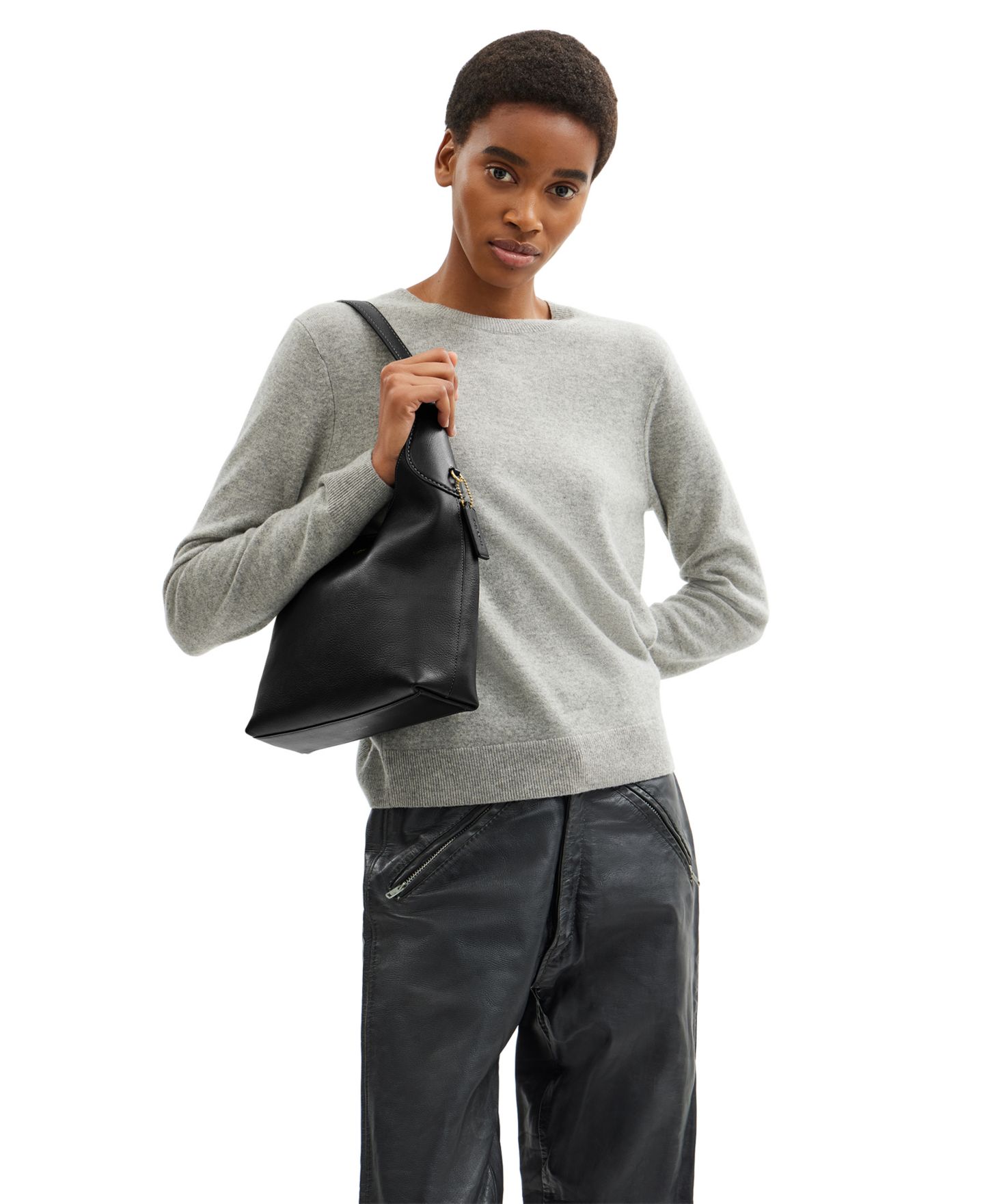 Женская сумка COACH Brooklyn Medium Leather Shoulder 28, цвет: Латунный / Чёрный — фото 8