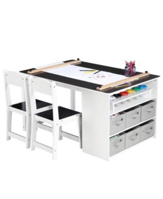 4-in-1 Kids Art Table Set (Table plus  2 Chairs) - Wooden Activity Desk with Storage Bins, Easel, Drawing and Study - for Home, Playroom, Space