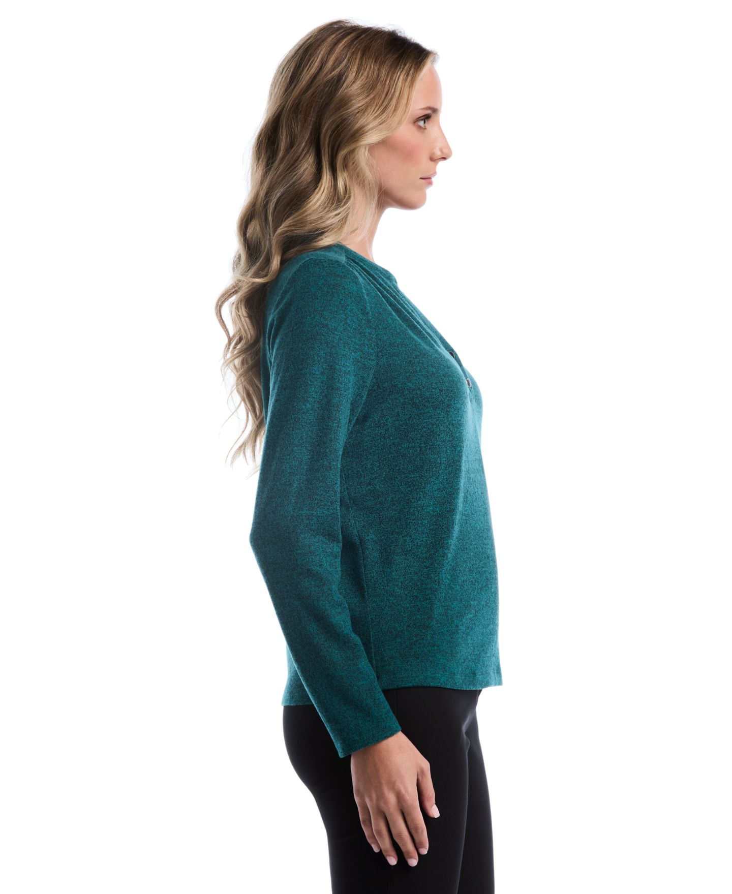 Женская футболка Rafaella Petite Long-Sleeve Split-Neck, цвет: Глубокий бирюзовый — фото 3